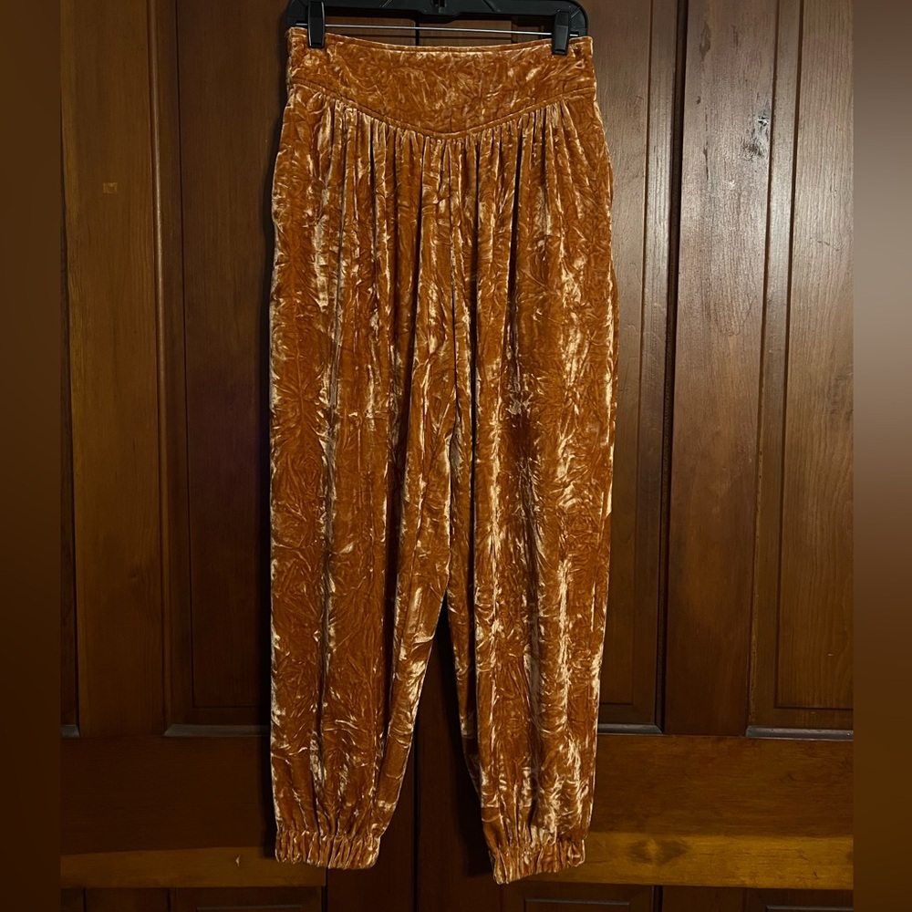 Urban Outfitters Crushed Velvet Burnt Orange Pull On Joggers with Pockets